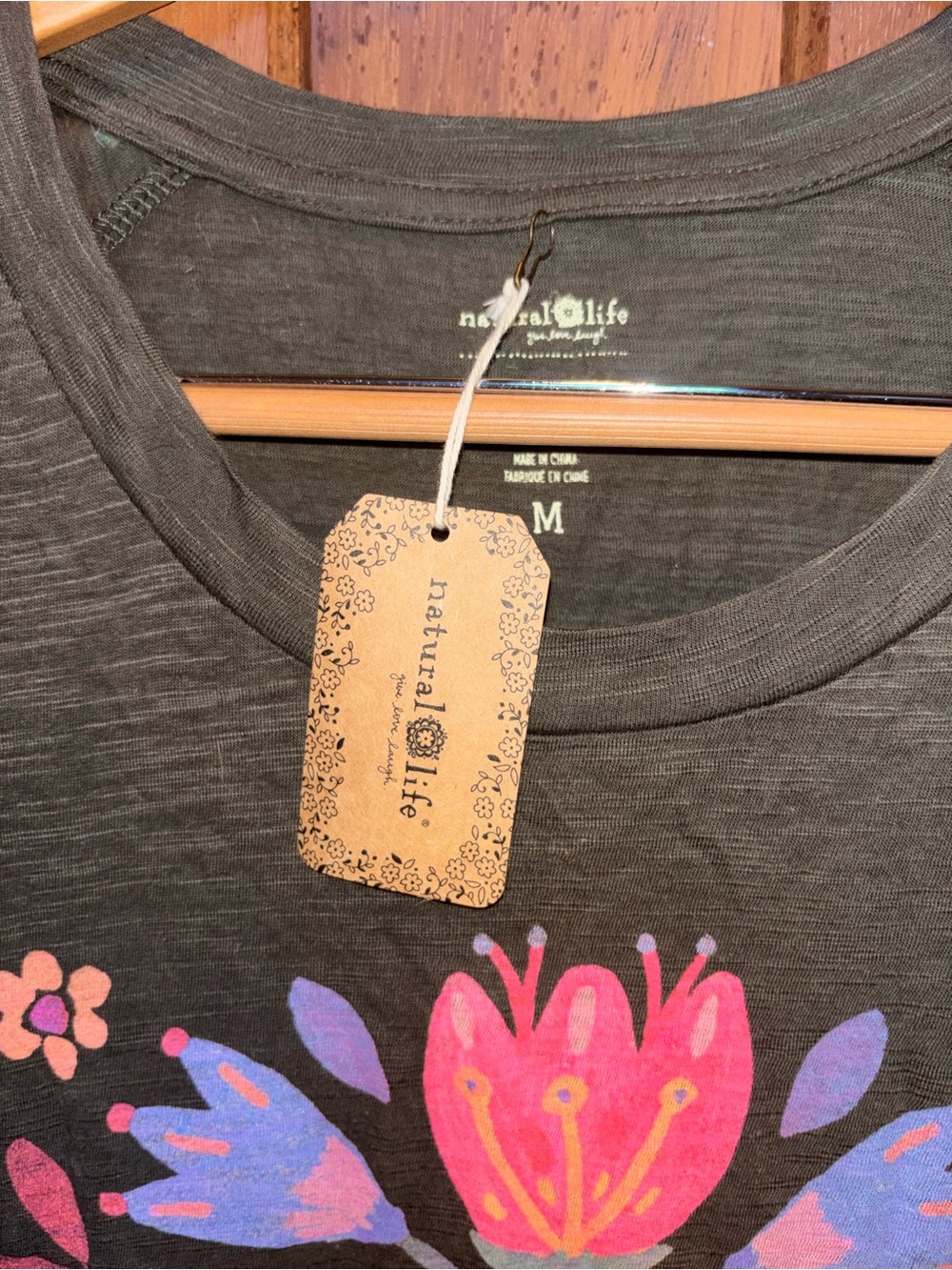 Natural Life Women's Charcoal Floral Graphic Long-Sleeve Tee - Picture 2 of 3